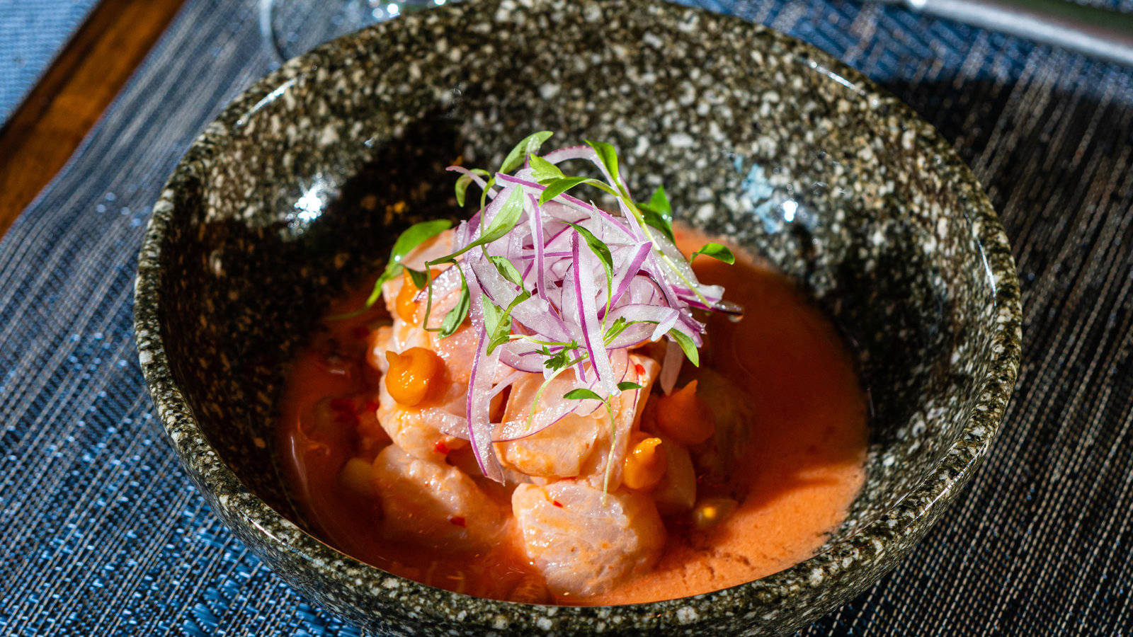 Ceviche With Thick Orange Sauce Background