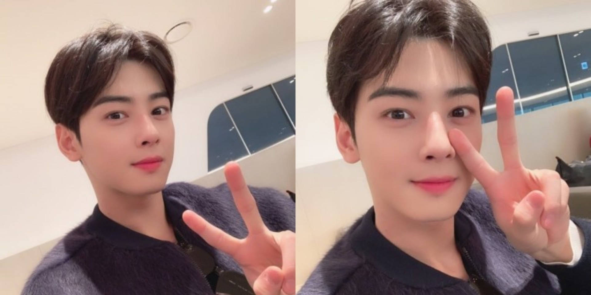 Cha Eun Woo Flashing A Peace Sign In A Captivating Selfie. Background
