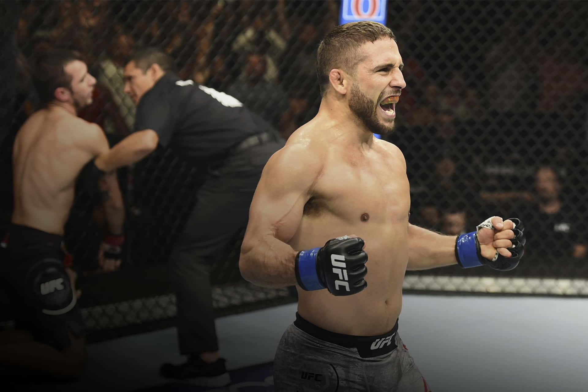 Chad Mendes Celebrating His Victory Background