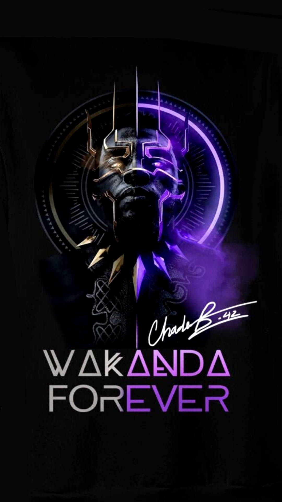 Chadwick Boseman With Wakanda Forever Text Background
