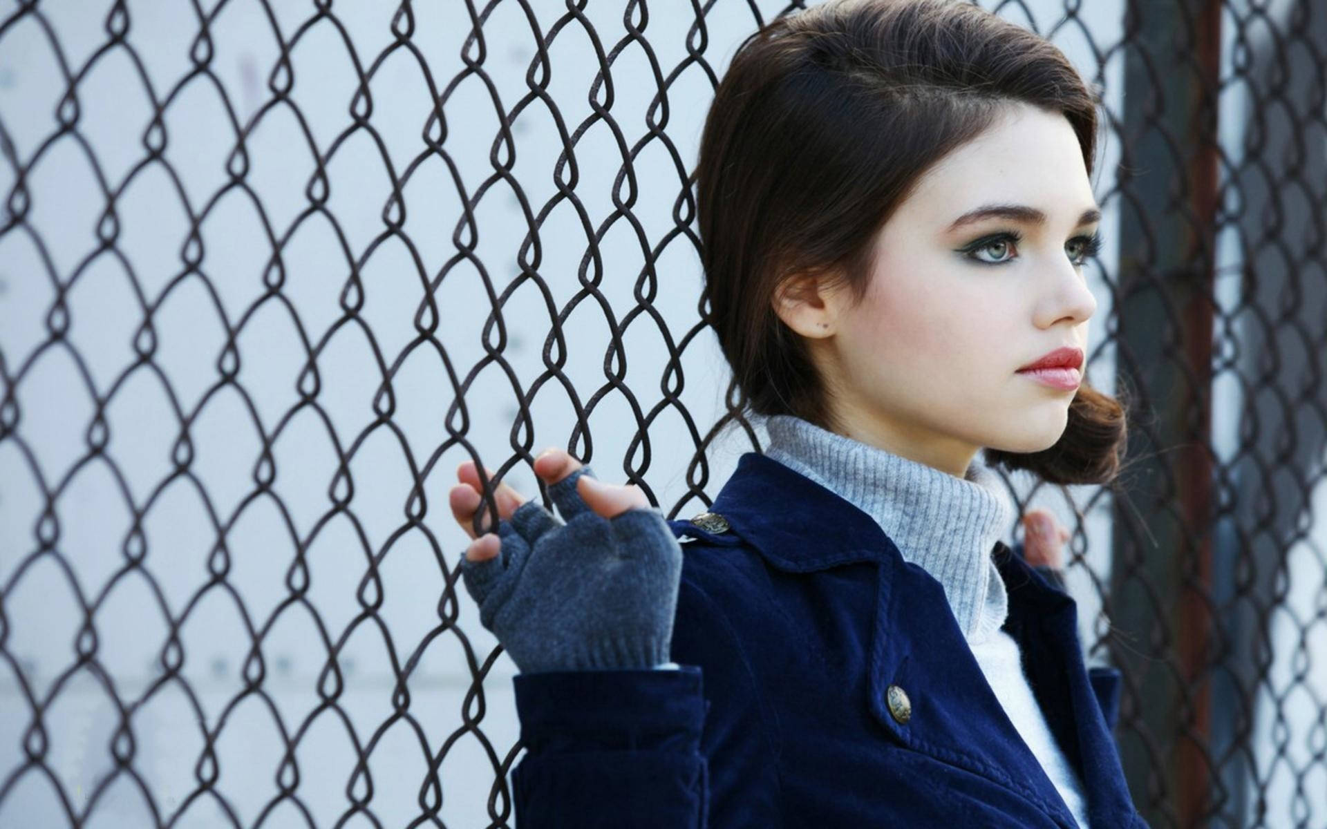 Chain Fence Beautiful Teenage Girl Background