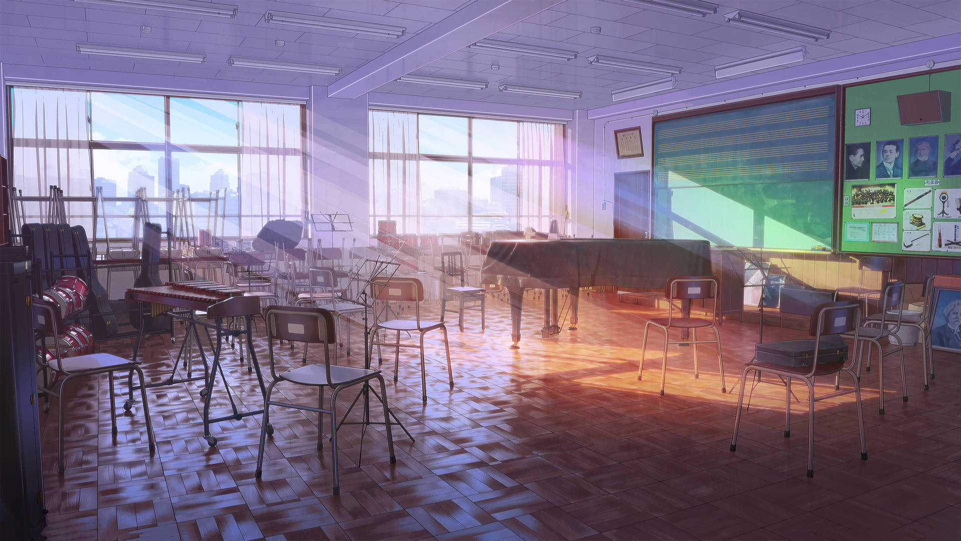 Chairs Askew Anime Classroom Background