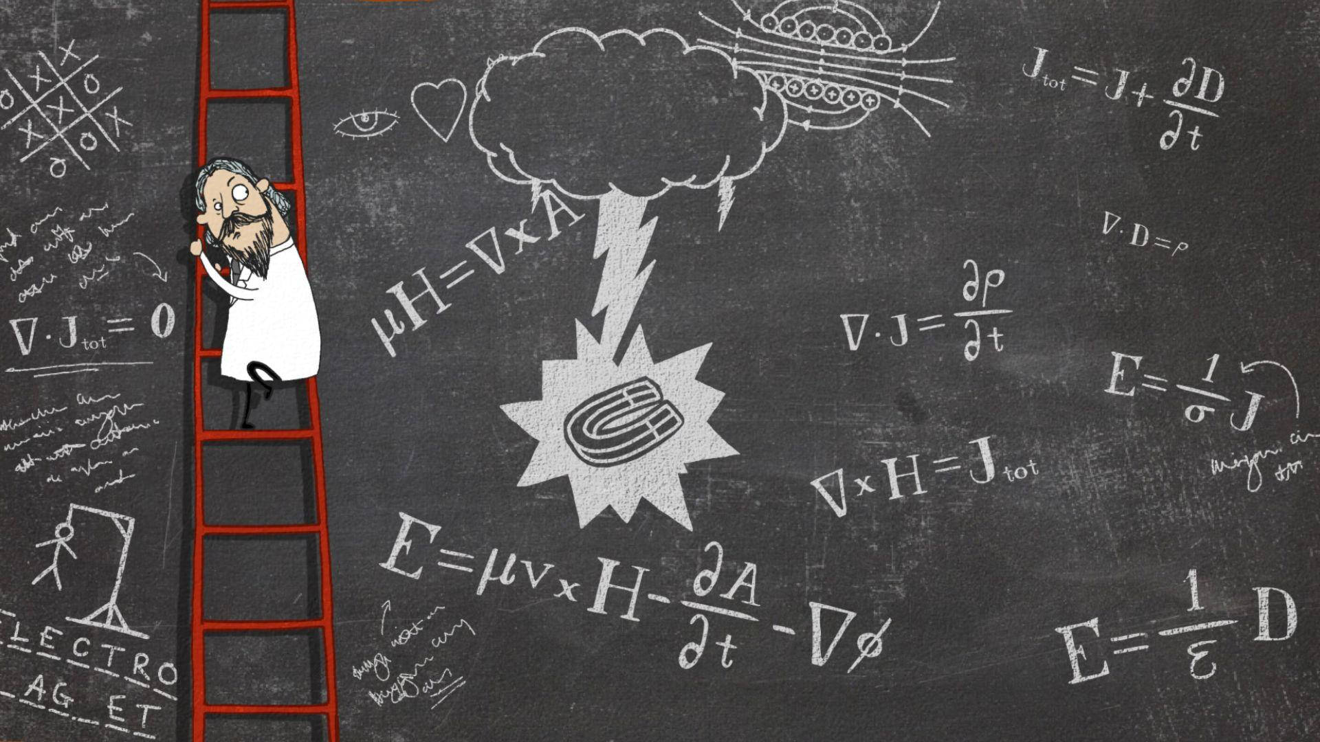 Chalkboard With Scientist On Ladder Background