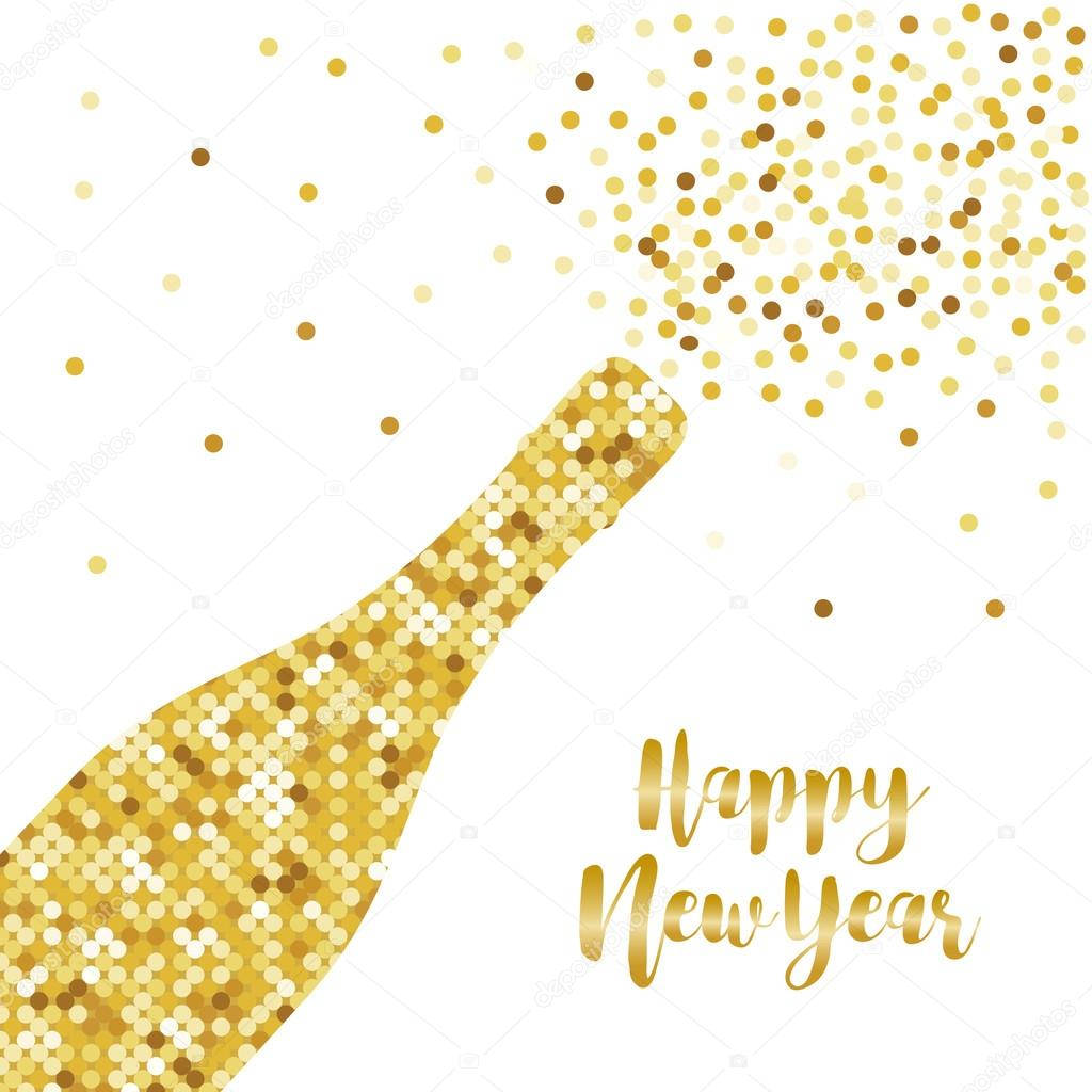 Champagne Bottle Gold Glitter Background