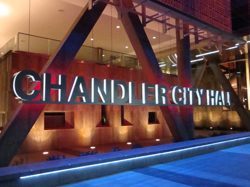 Chandler City Hall Bright Sign At Night Background