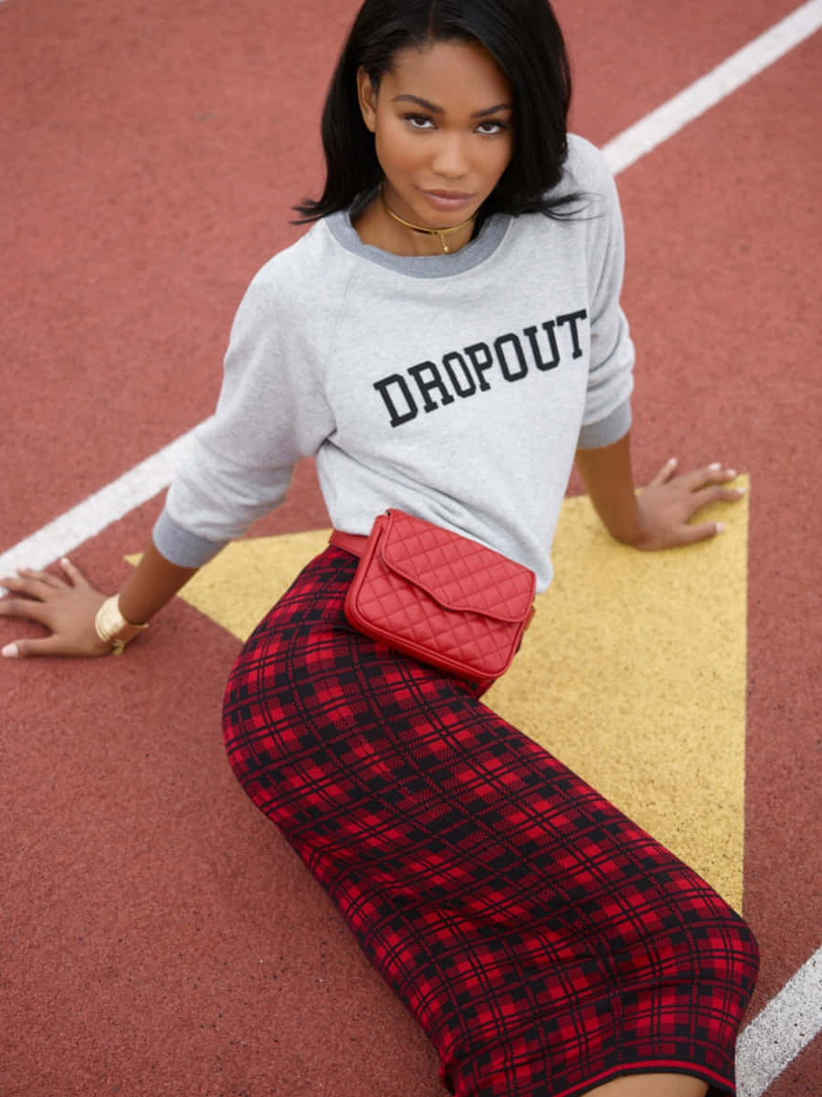 Chanel Iman Casual Fashionon Track Field Background