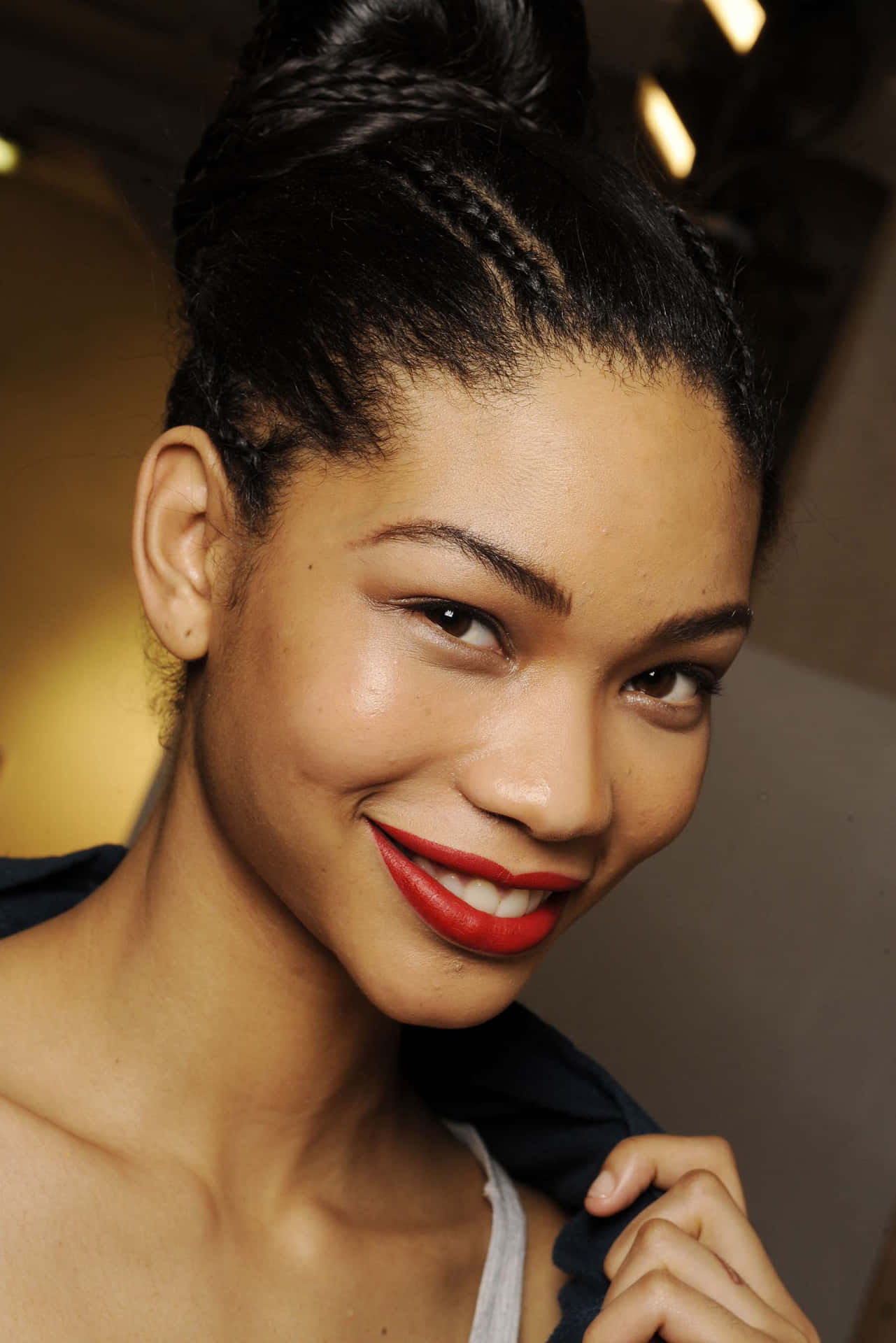 Chanel Iman Red Lipstick Smile Background