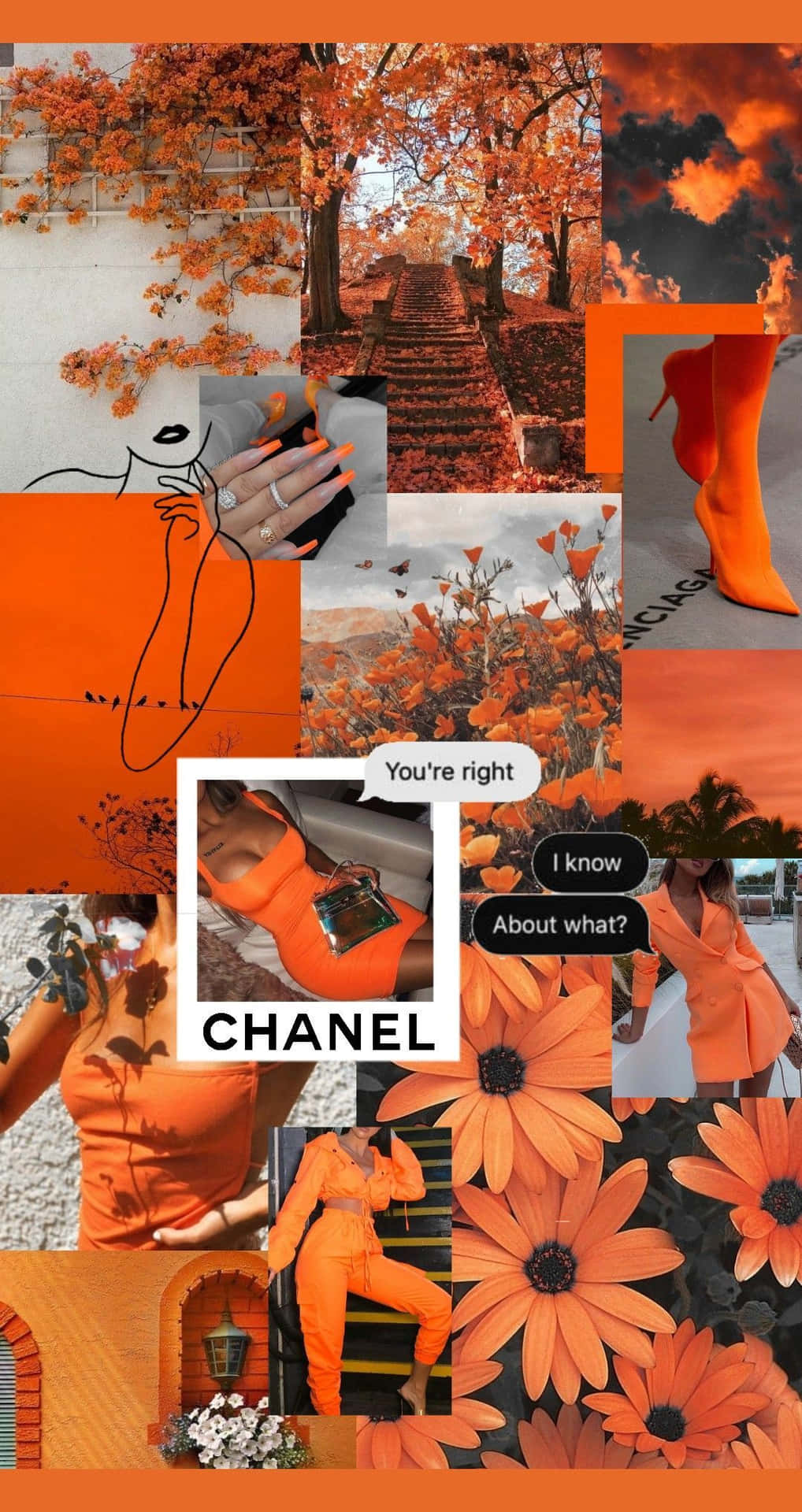 Chanel Orange Fashion Collage Background