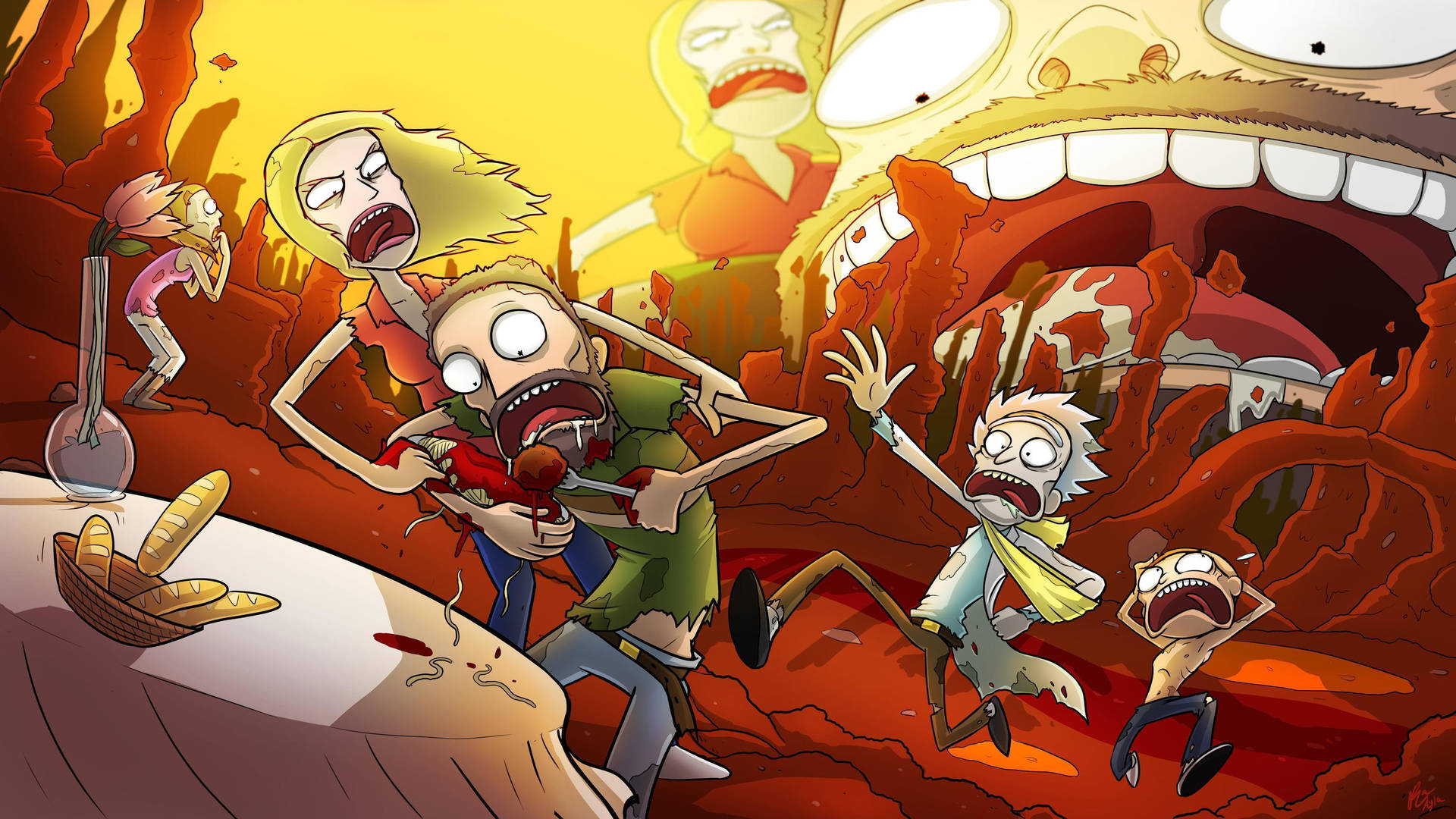 Chaotic Rick And Morty Stoner Running Fast Background