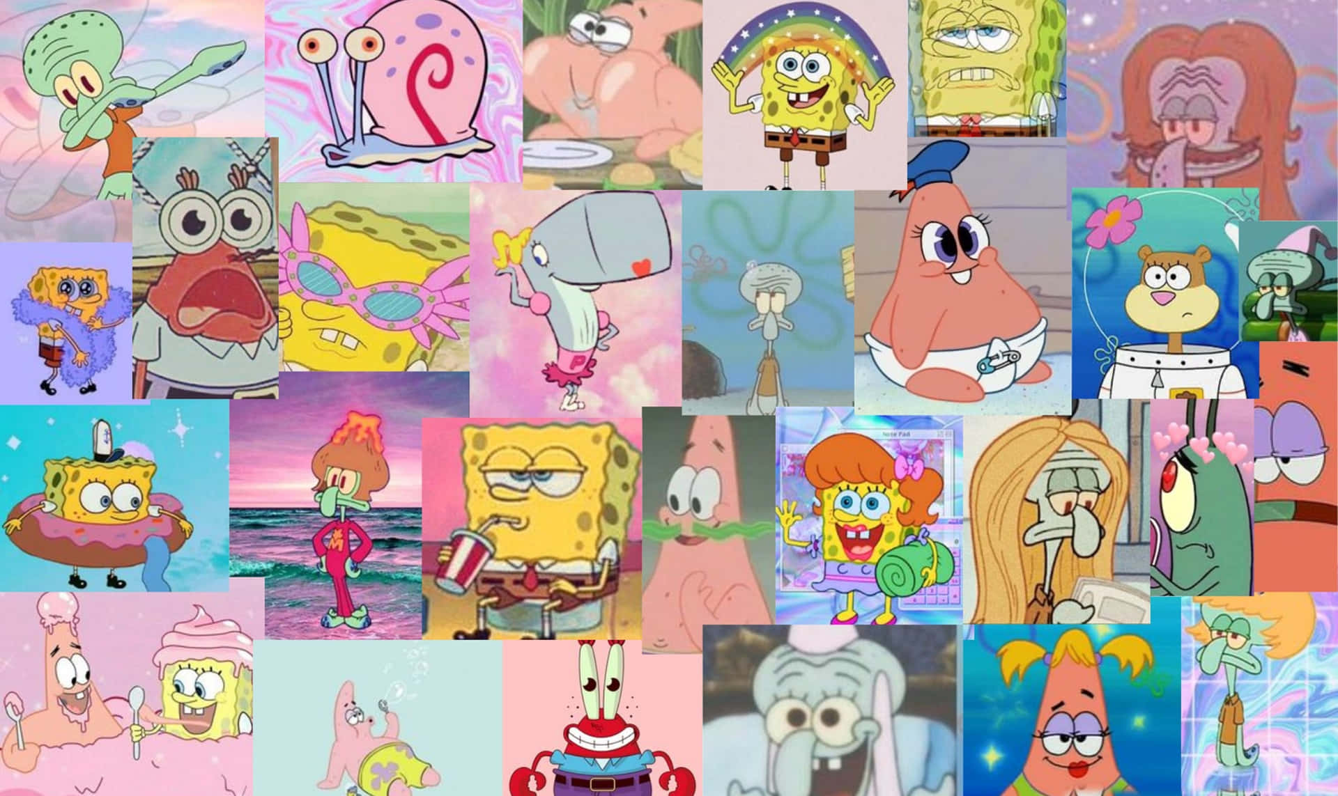 Characters Collage Aesthetic Spongebob Desktop