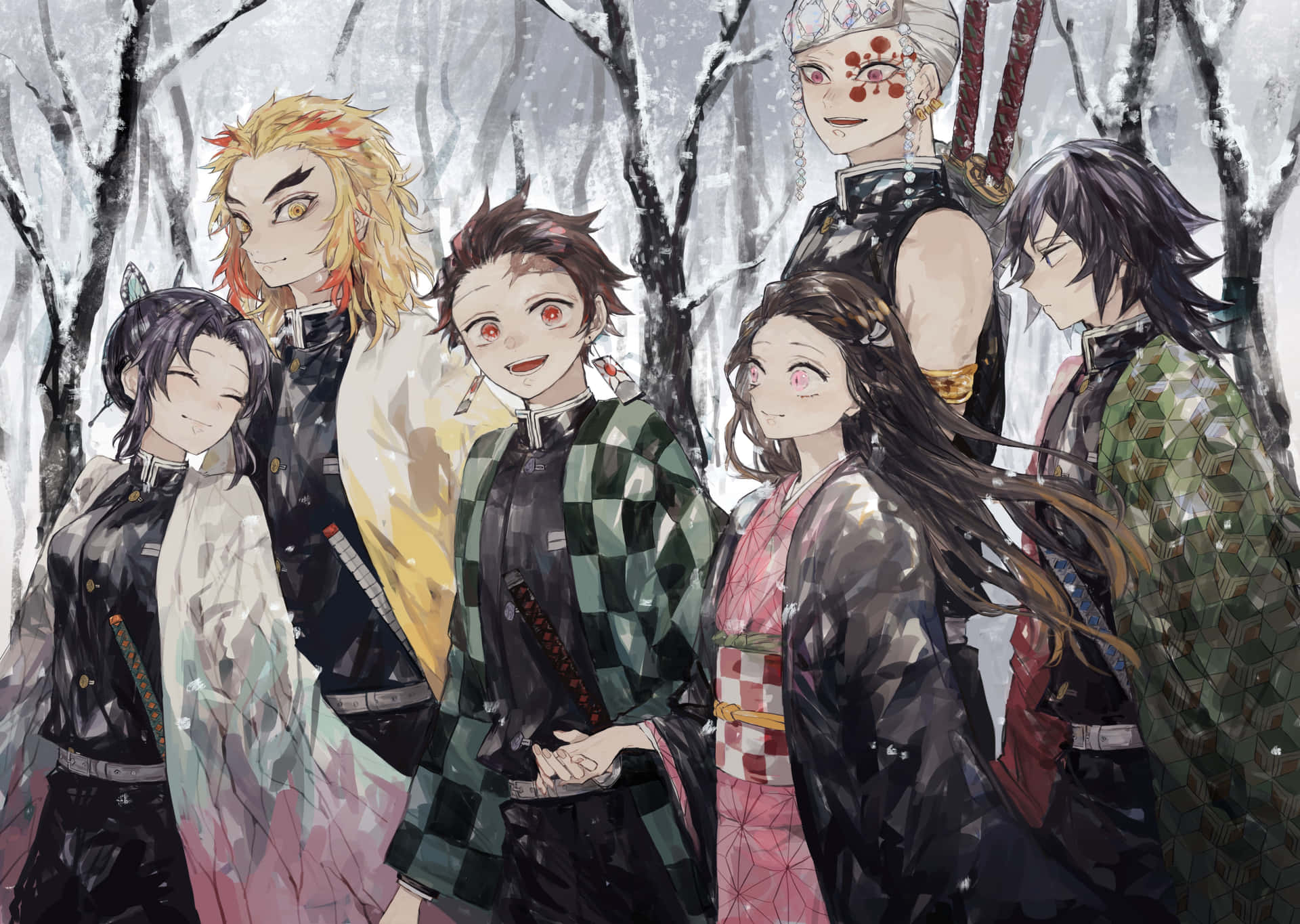 Characters Group Photo Demon Slayer Laptop Background