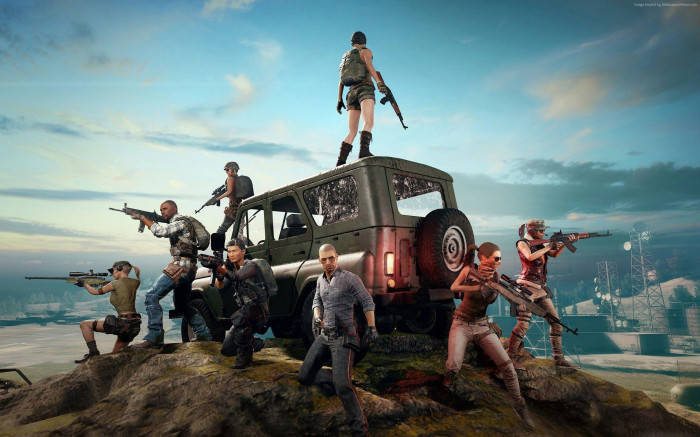 Characters Posing By Vehicle Pubg Banner Background