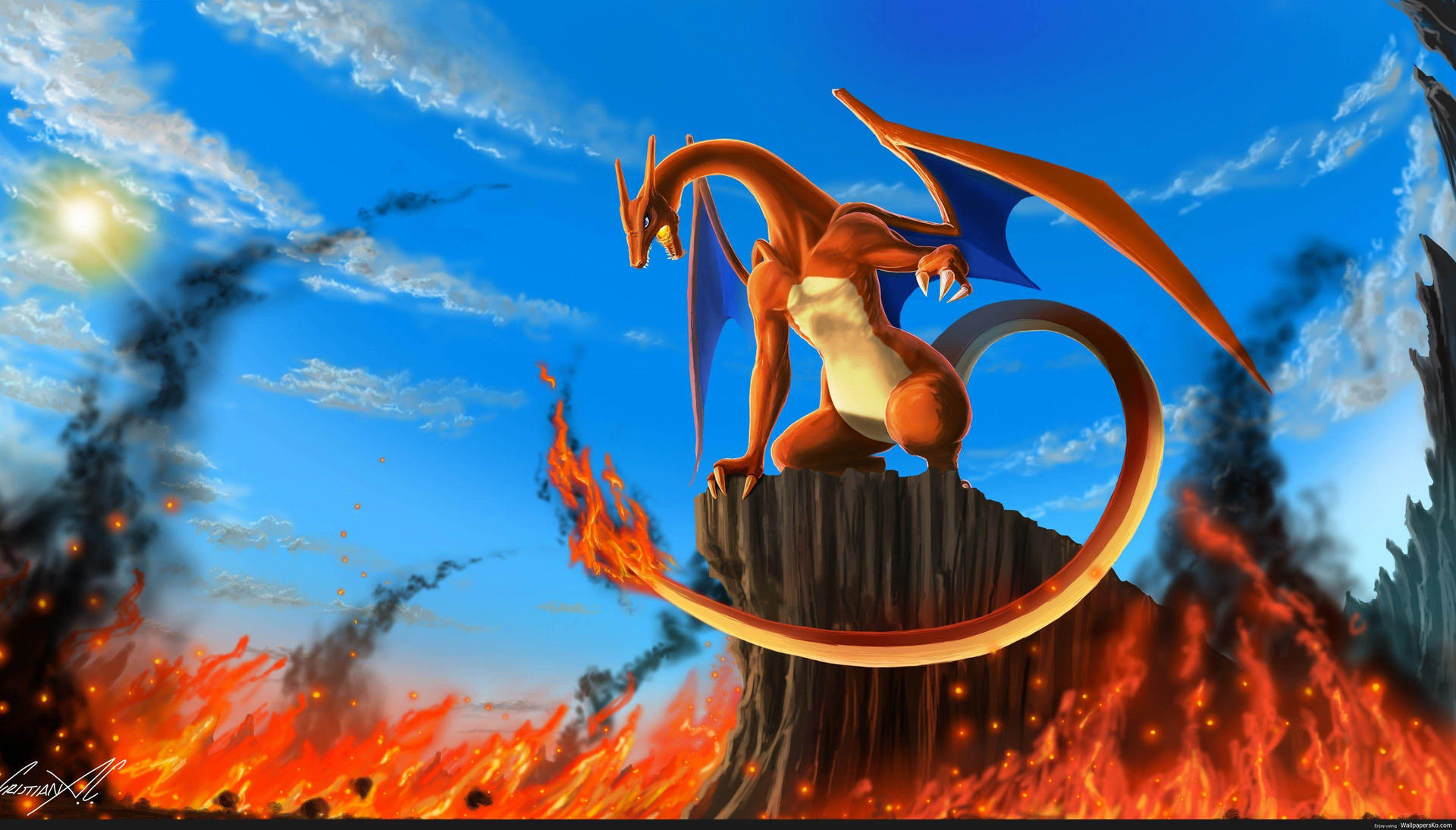 Charizard On Fire Pokémon 4k Background