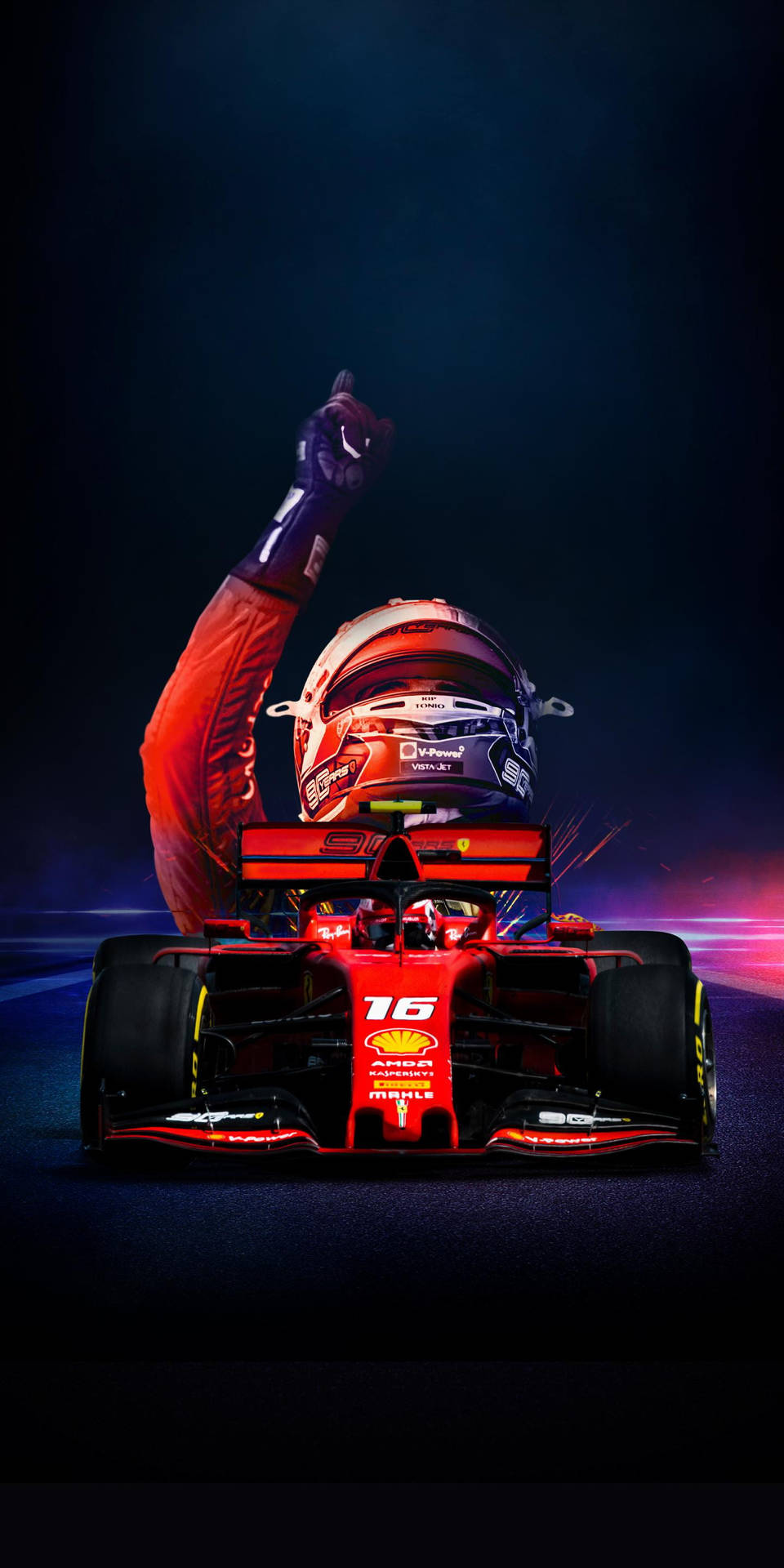 Charles Leclerc Pointing Up Car Background