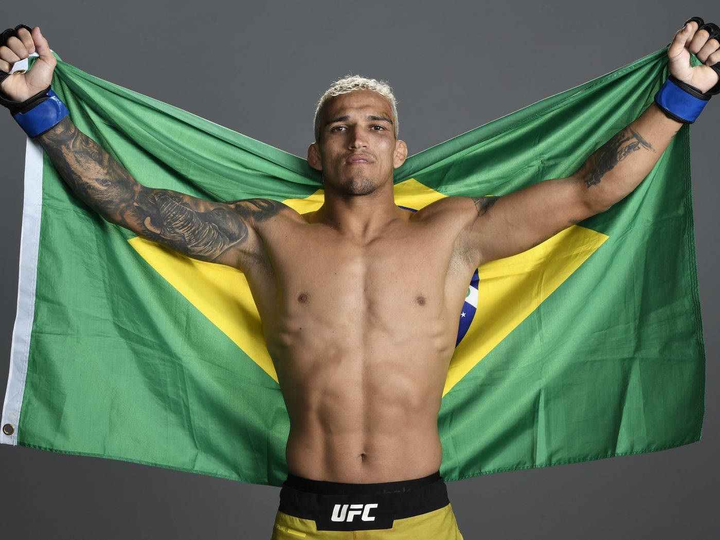 Charles Oliveira Holding Brazil Flag Background