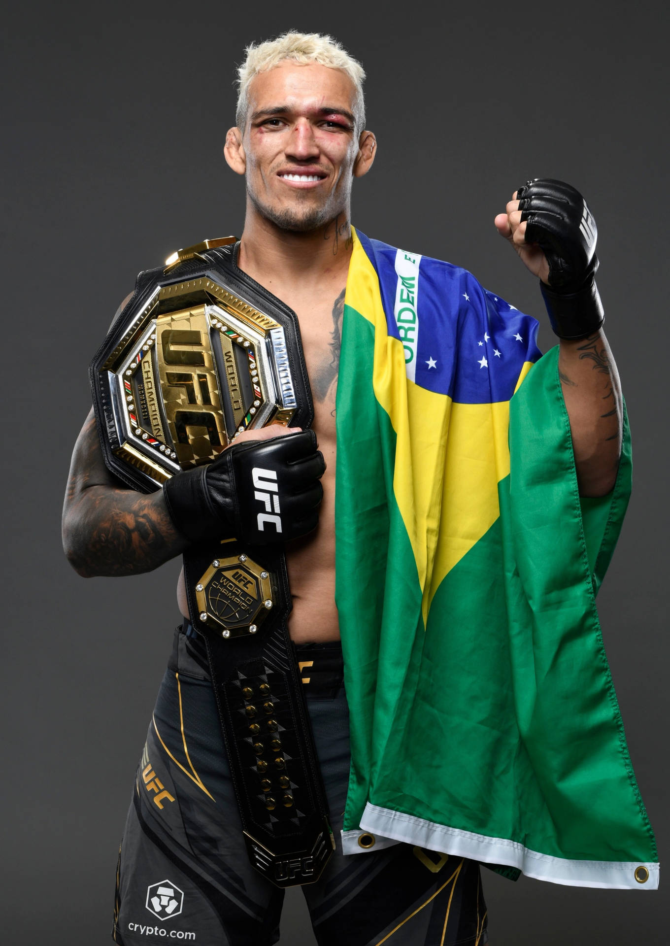 Charles Oliveira With Championship Belt Background