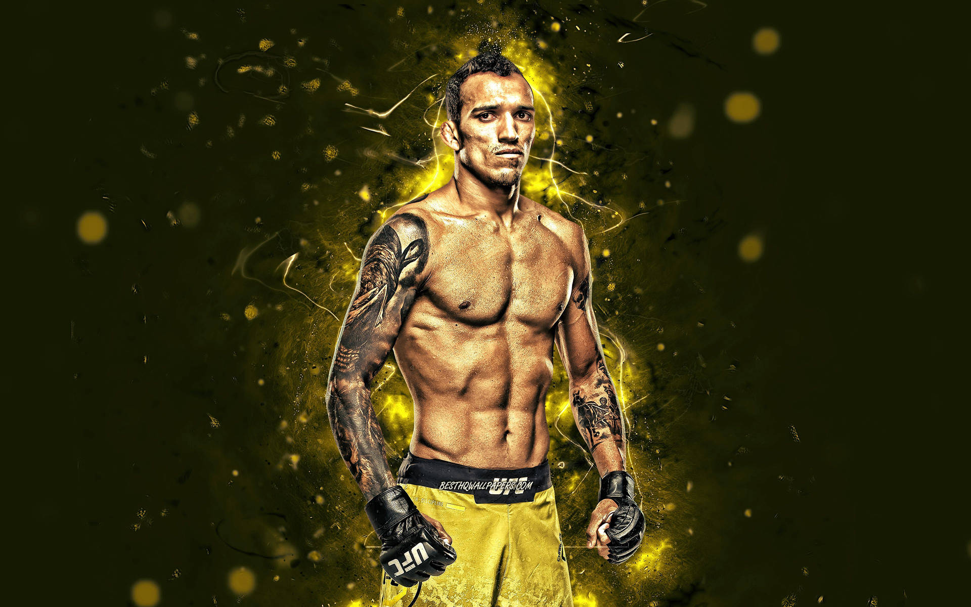 Charles Oliveira Yellow Smokey Background