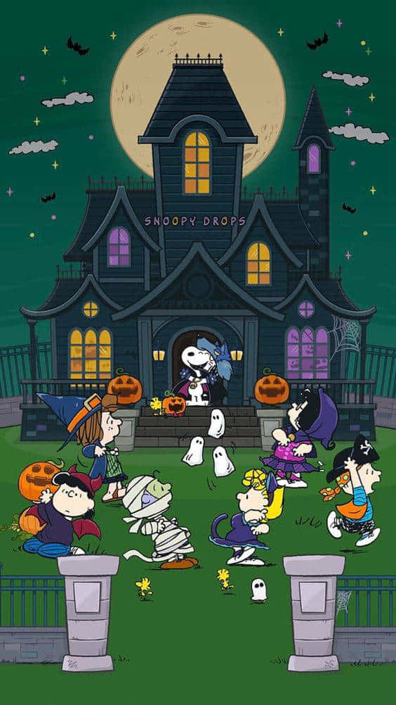 Charlie Brown And Friends Celebrating Halloween Background