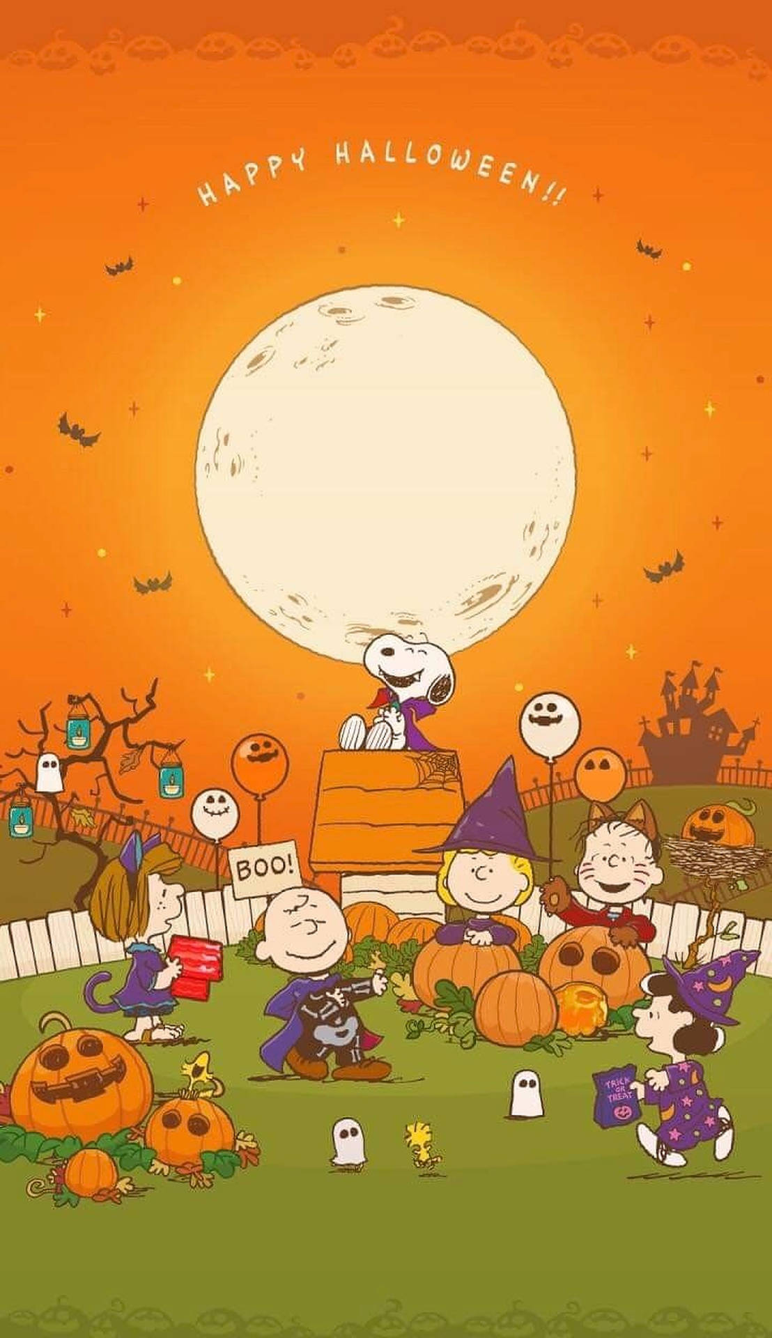 Charlie Brown And Friends Pumpkin Halloween Art Background