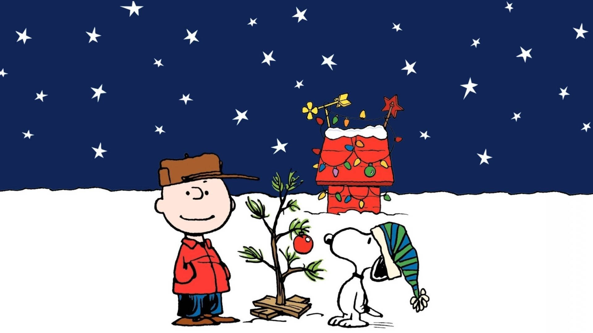 Charlie Brown And Snoopy With A Christmas Tree Background