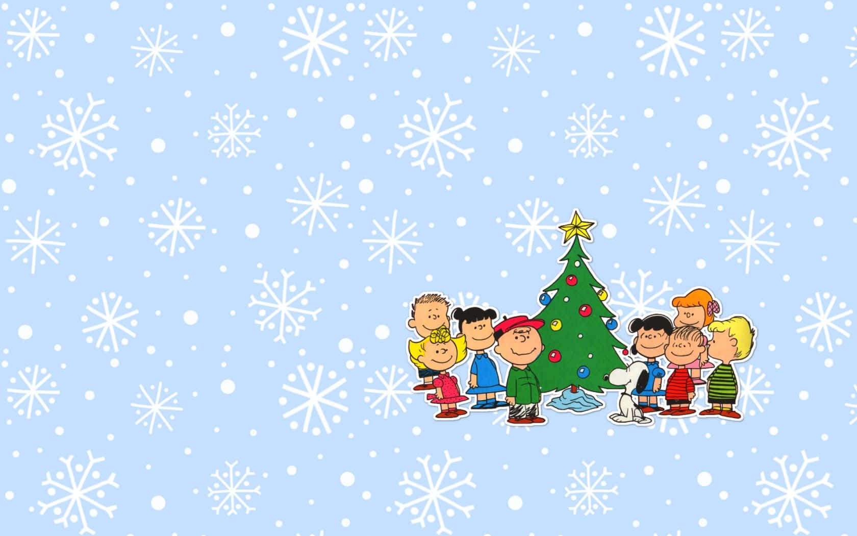 Charlie Brown Family Around A Christmas Tree Background
