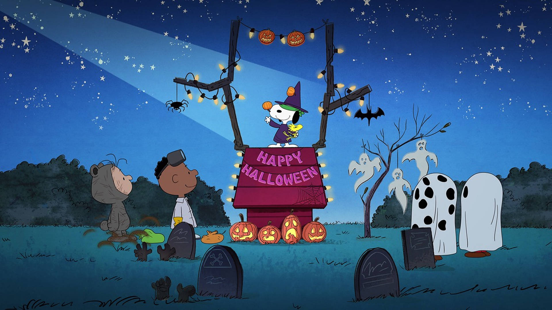 Charlie Brown Graveyard Halloween Party Background