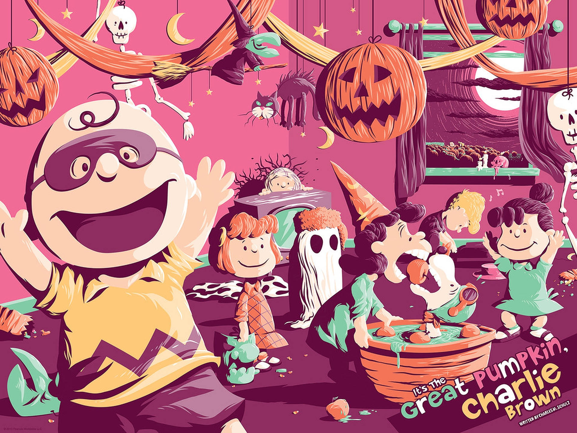 Charlie Brown Pink Halloween Party Background