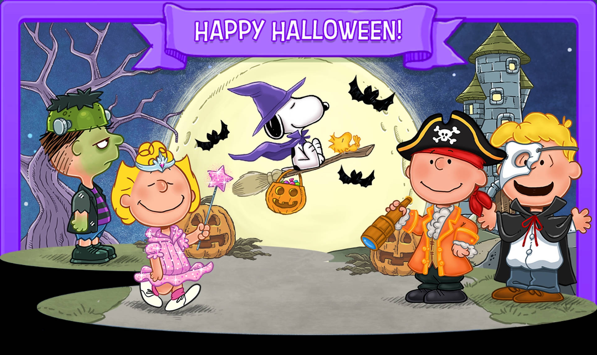 Charlie Brown Purple Halloween Art Background