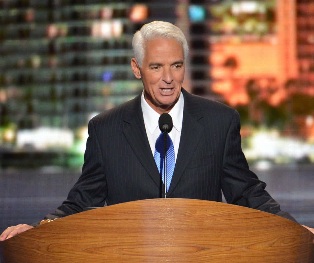 Charlie Crist Wooden Podium Background