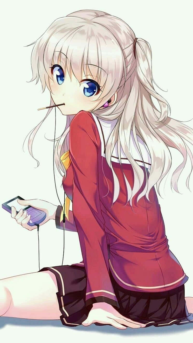 Charlotte Anime Nao Eating Chocolate Background