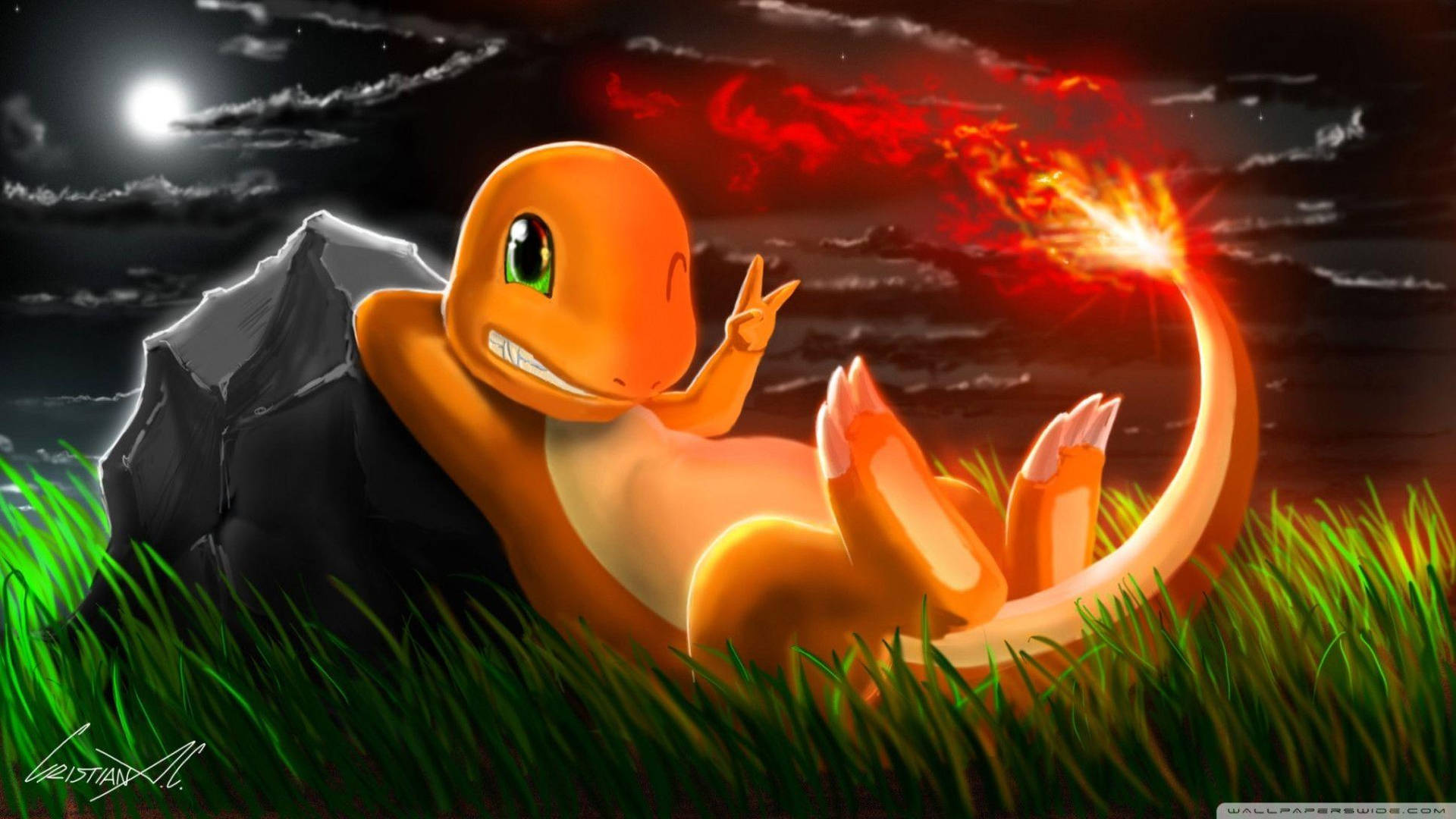 Charmander Peace Sign Pokémon 4k Background