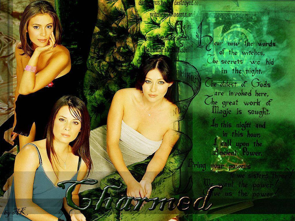 Charmed Ladies Bright Green Aesthetic Background