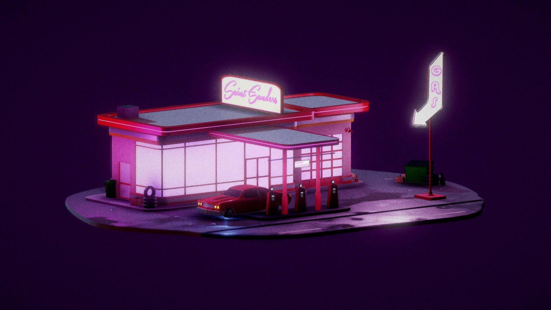 Charming Aesthetic Purple Gas Station Background