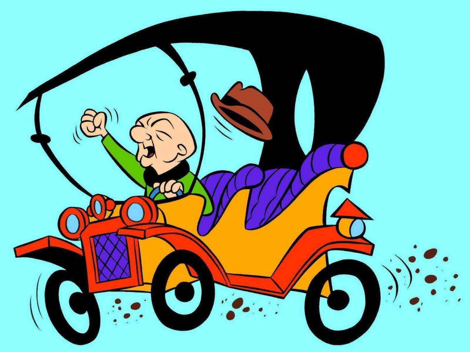Charming Illustration Of Mr. Magoo Driving A Colorful Car Background