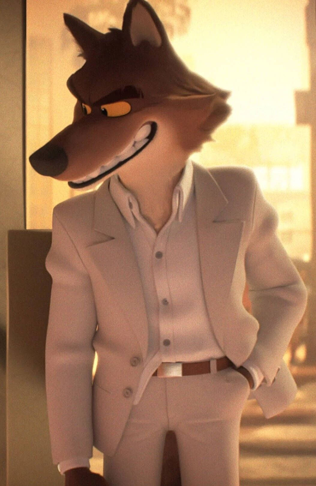 Charming Mr. Wolf In White Tuxedo From The Bad Guys Background