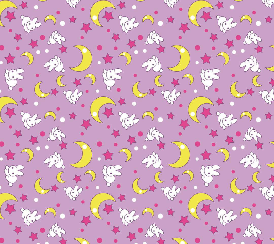 Charming Pastel Sailor Moon Surrounded By Magical Stars Background