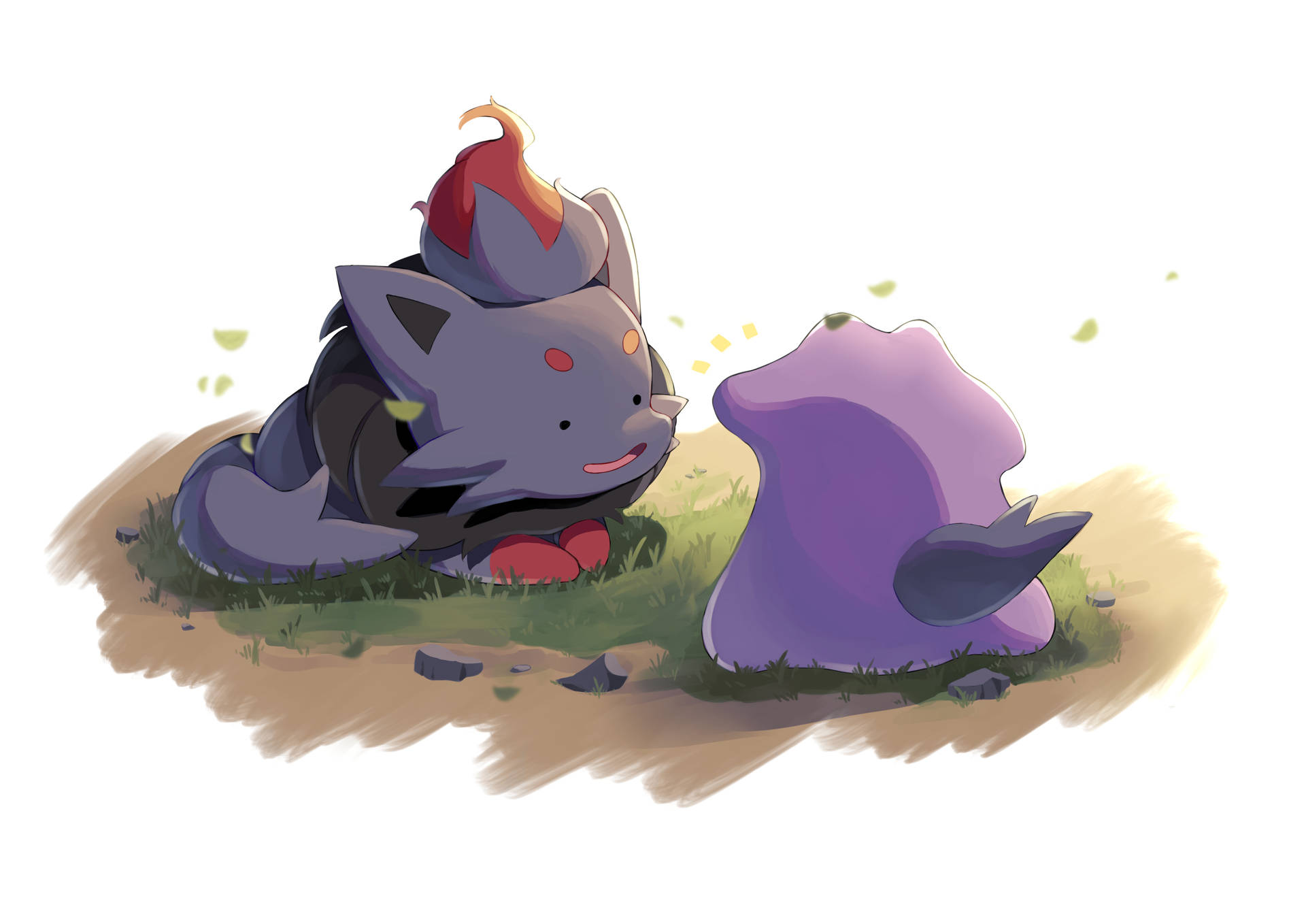 Charming Zorua Playfully Interacting With Another Pokemon