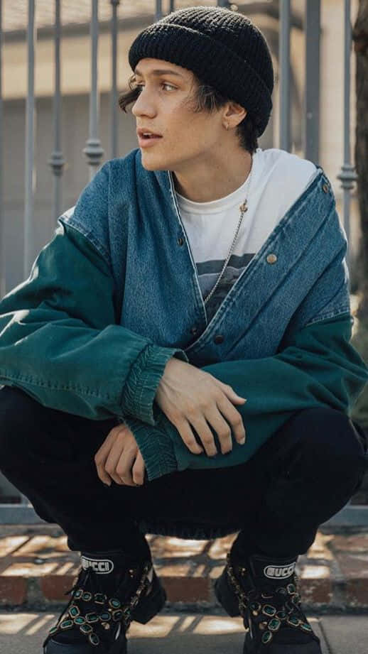 Chase Hudson Gucci Boots And Blue Denim Jacket Background