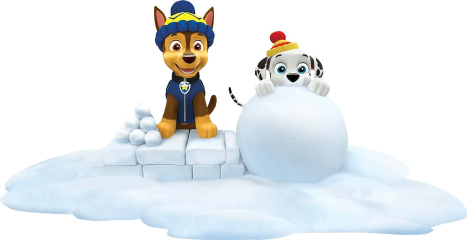 Chase Paw Patrol And Marshall On Snow Background