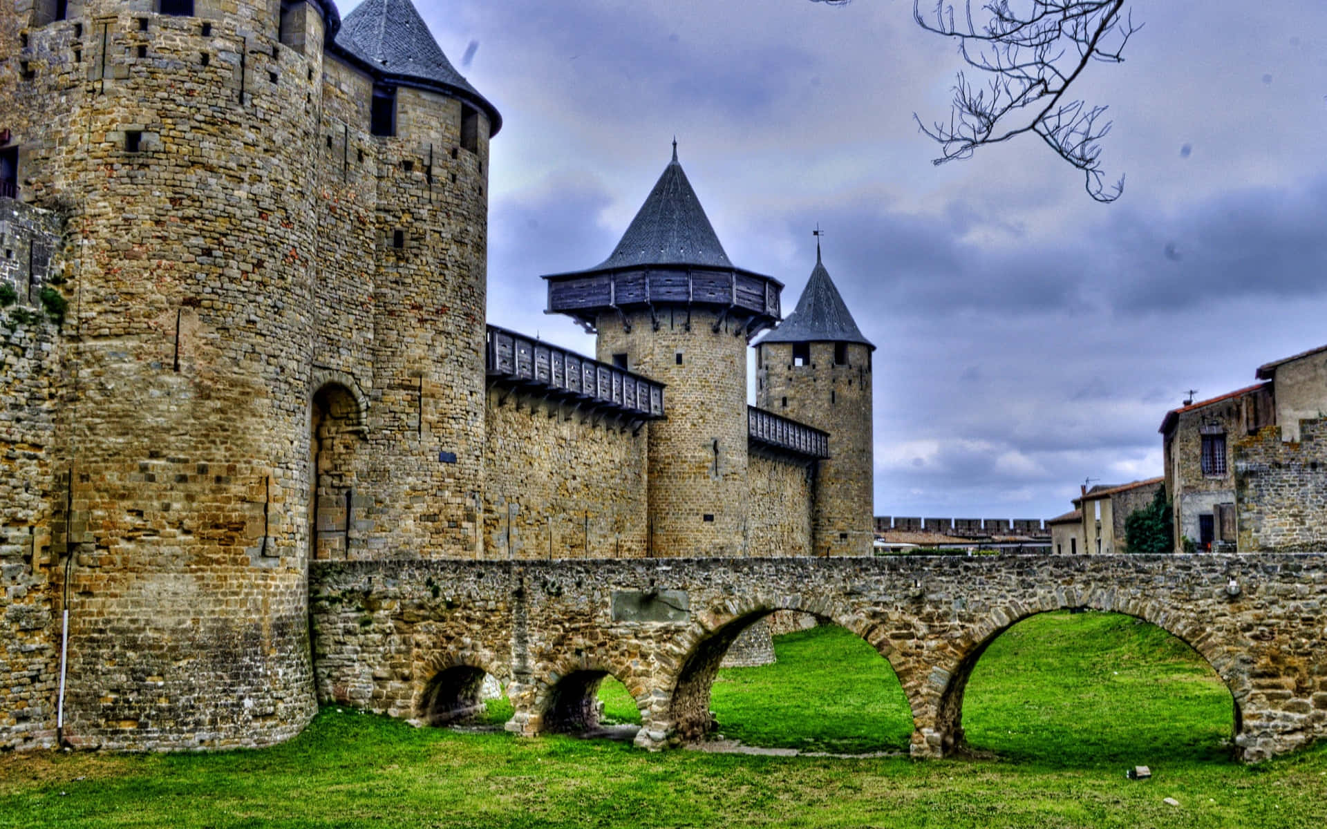 Chateau Comtal Castle In Carcassonne, France Background