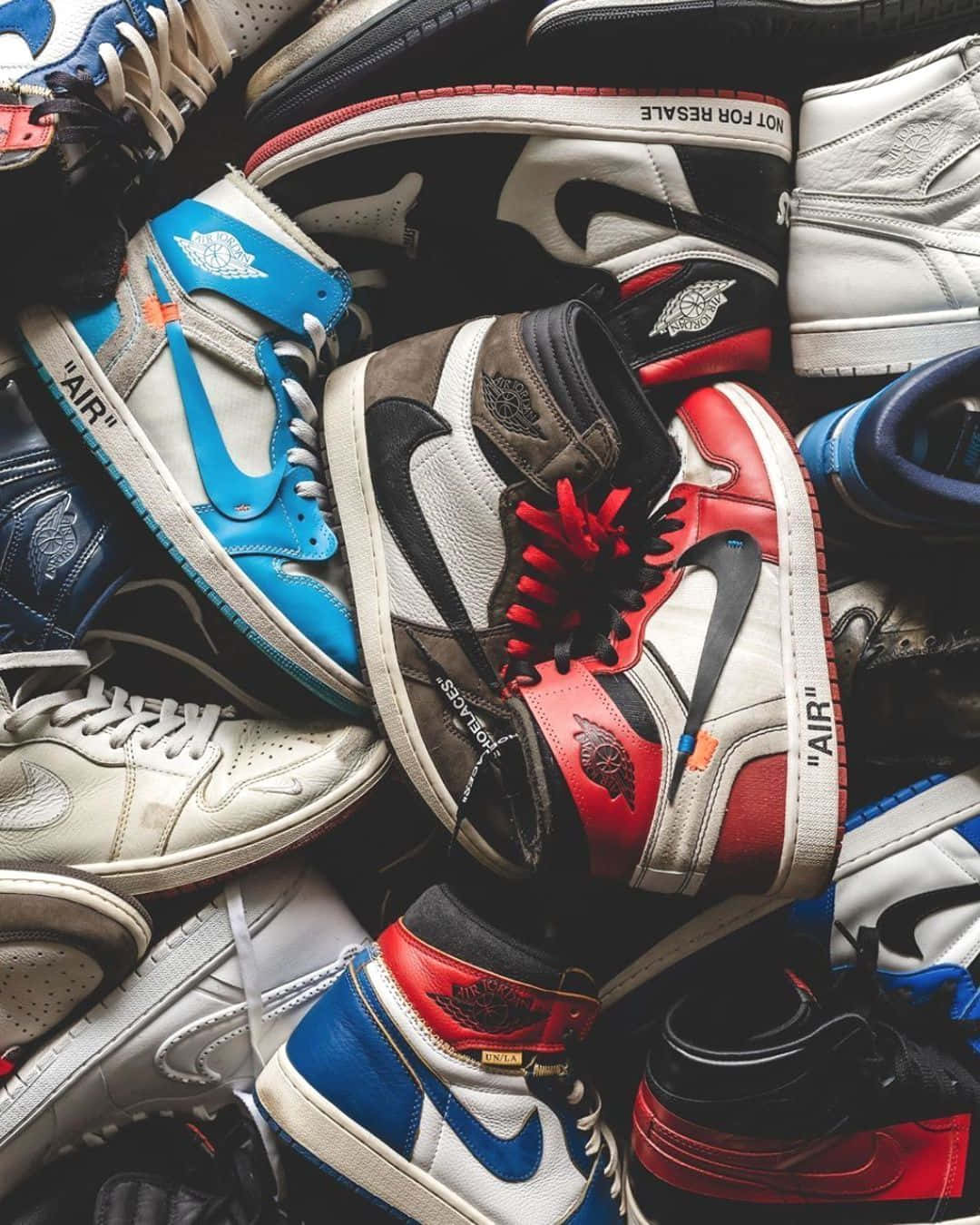 Check Out The Stylish Off White Jordan 1 Sneakers Background