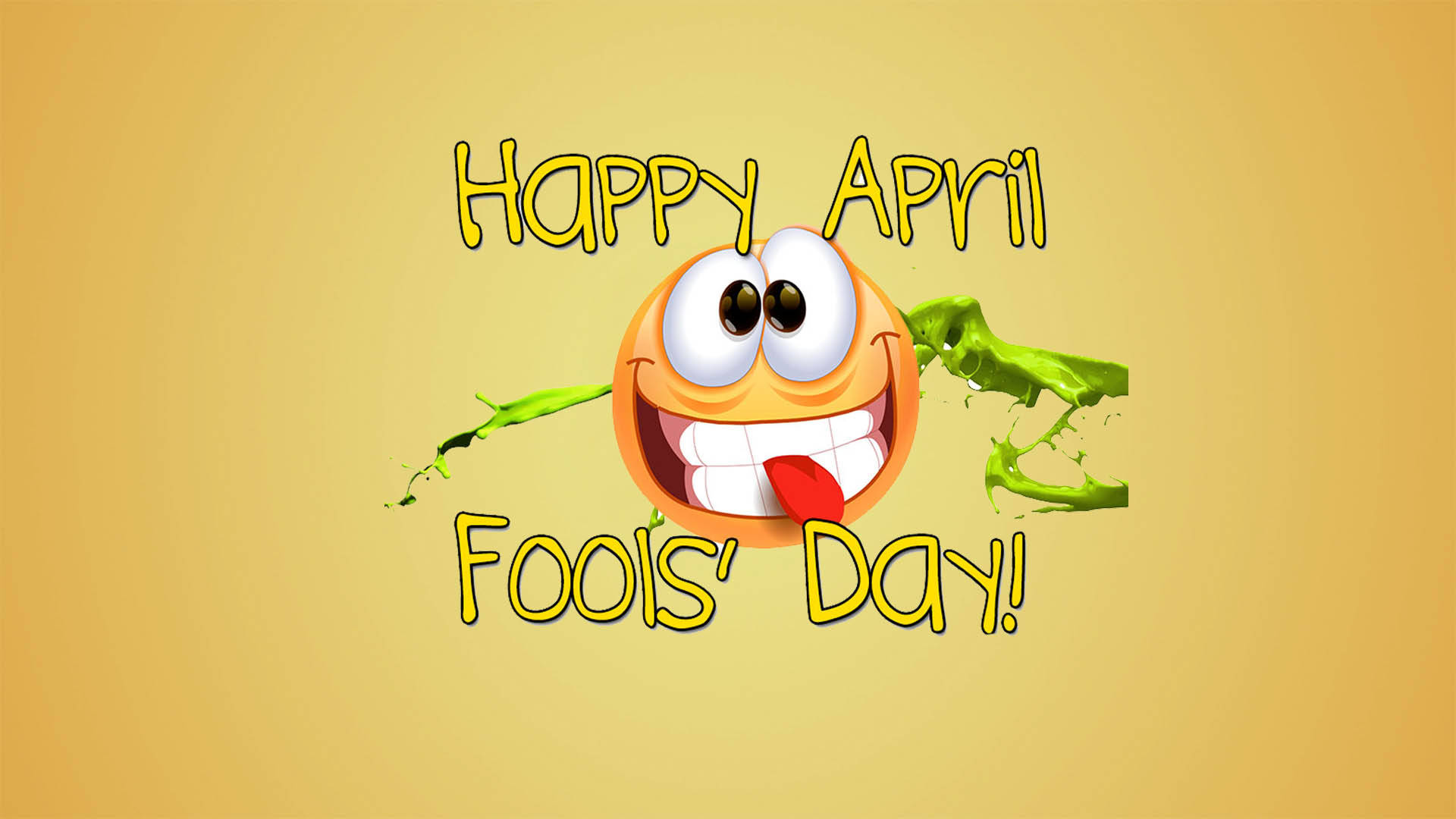 Cheeky Smiley Emoticon Enjoying April Fools' Day With Slime Pranks Background