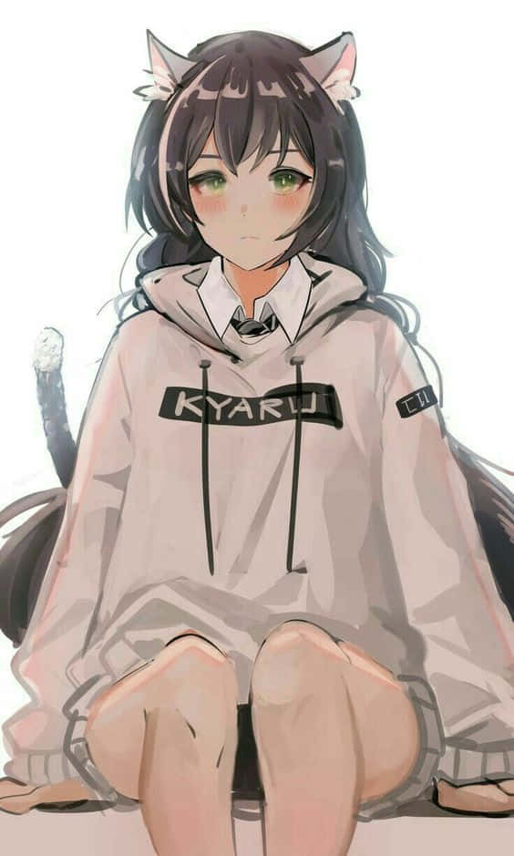 Cheerful Anime Wolf Girl Howling At The Moon Background