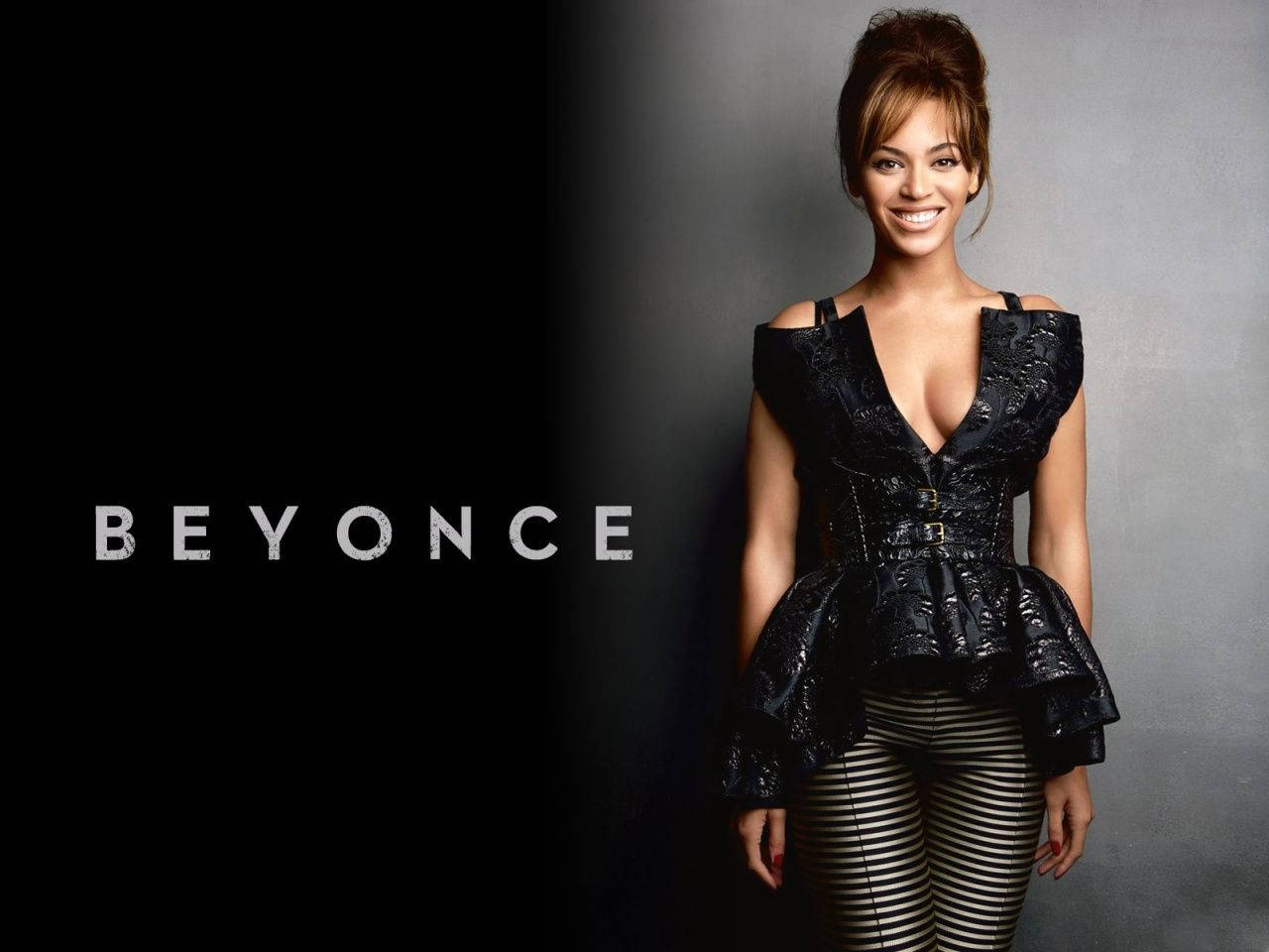 Cheerful Beyonce In Black Outfit