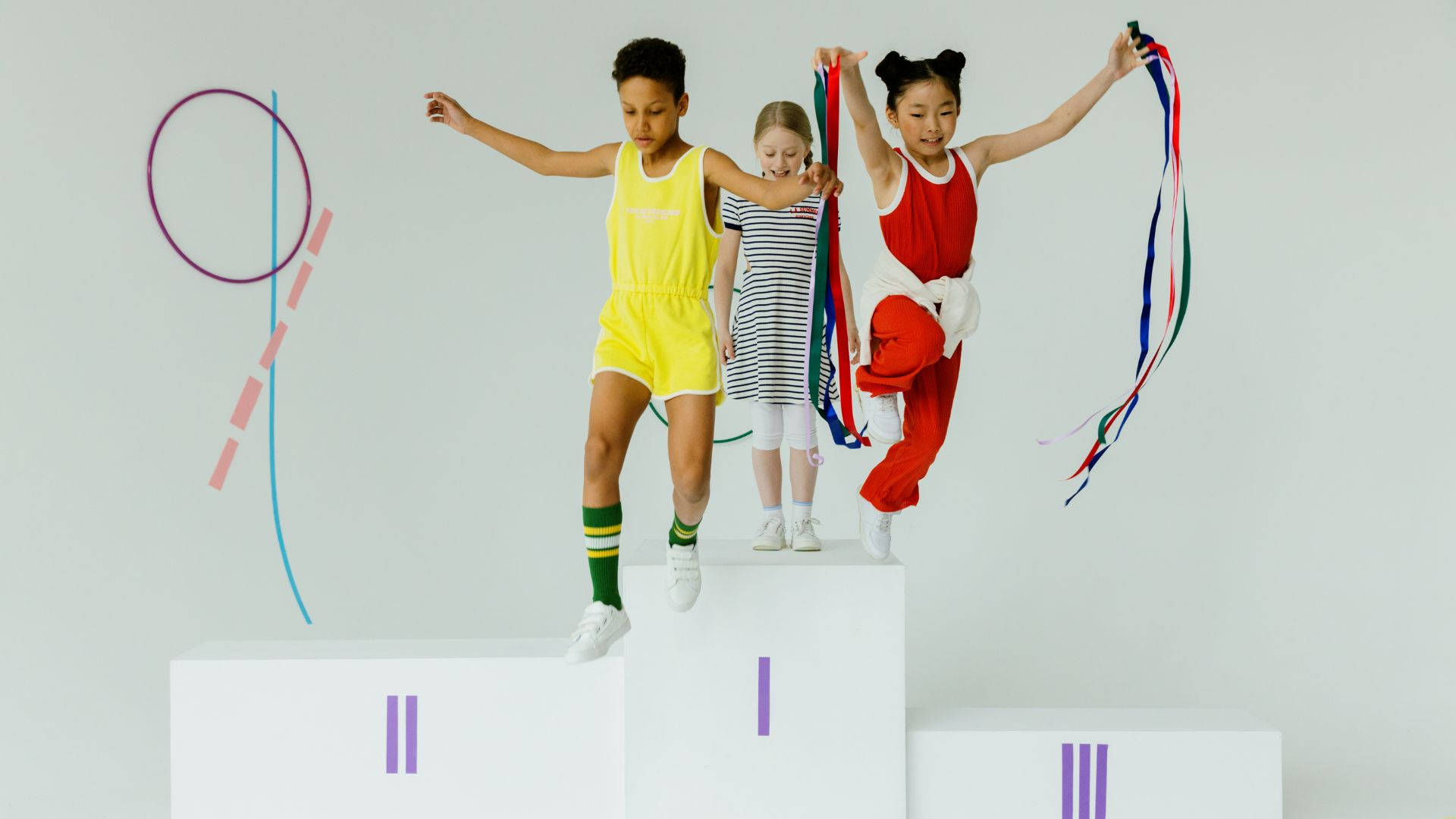 Cheerful Children On Olympic Sports Background