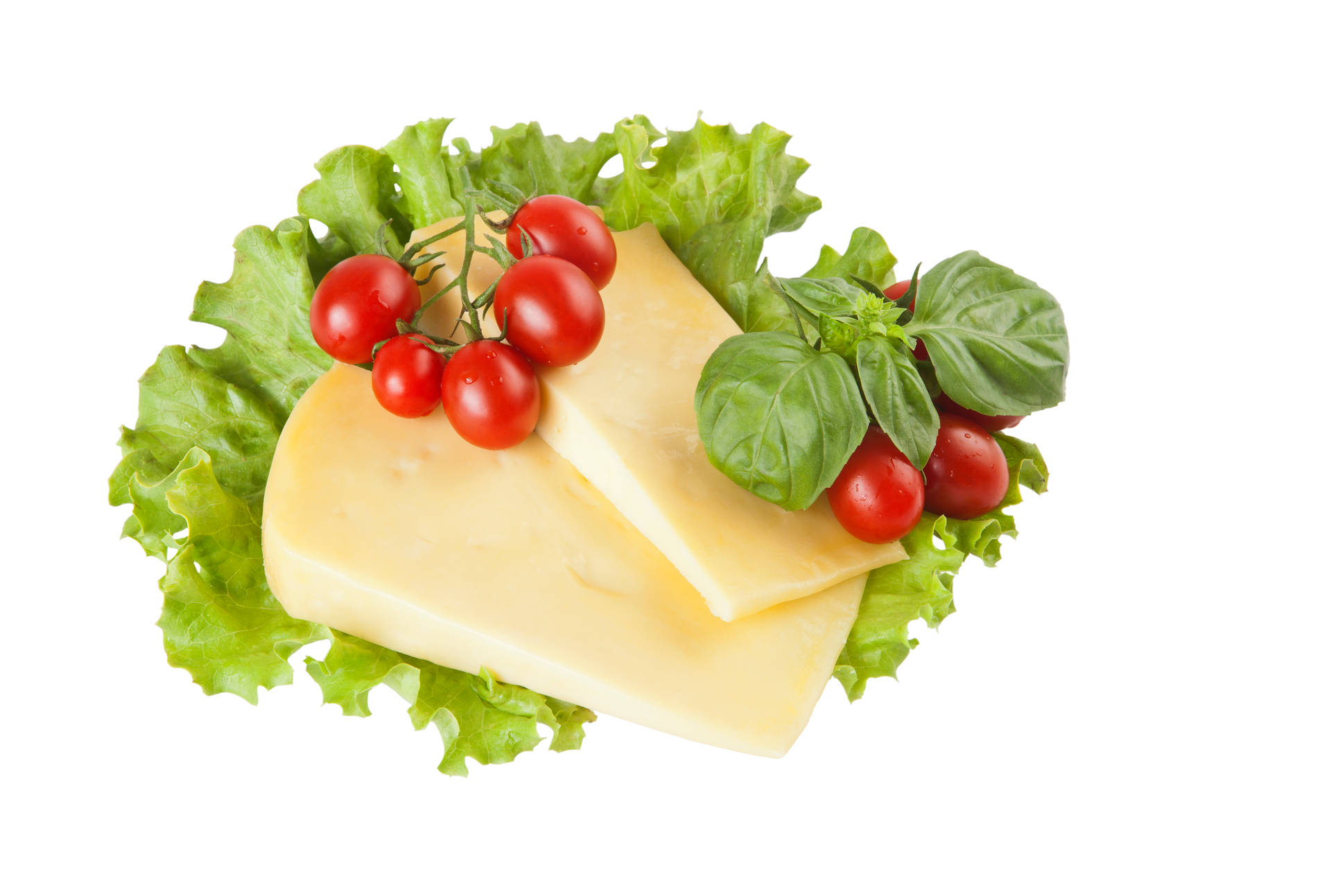 Cheese Slices With Cherry Tomatoes Background