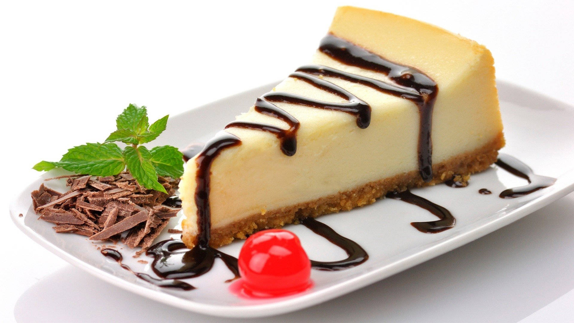 Cheesecake With Chocolate Syrup Dessert Background