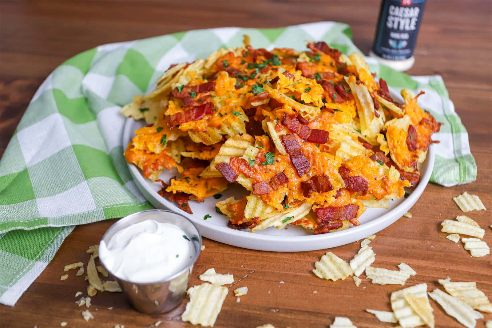 Cheesy Bacon Potato Chips Platter Background