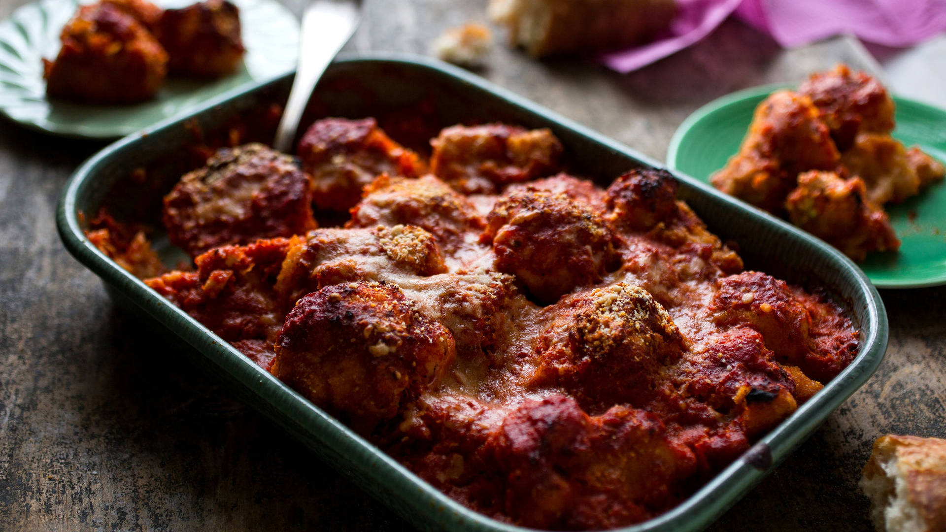 Cheesy Baked Meatballs Parmigiana Casserole Background