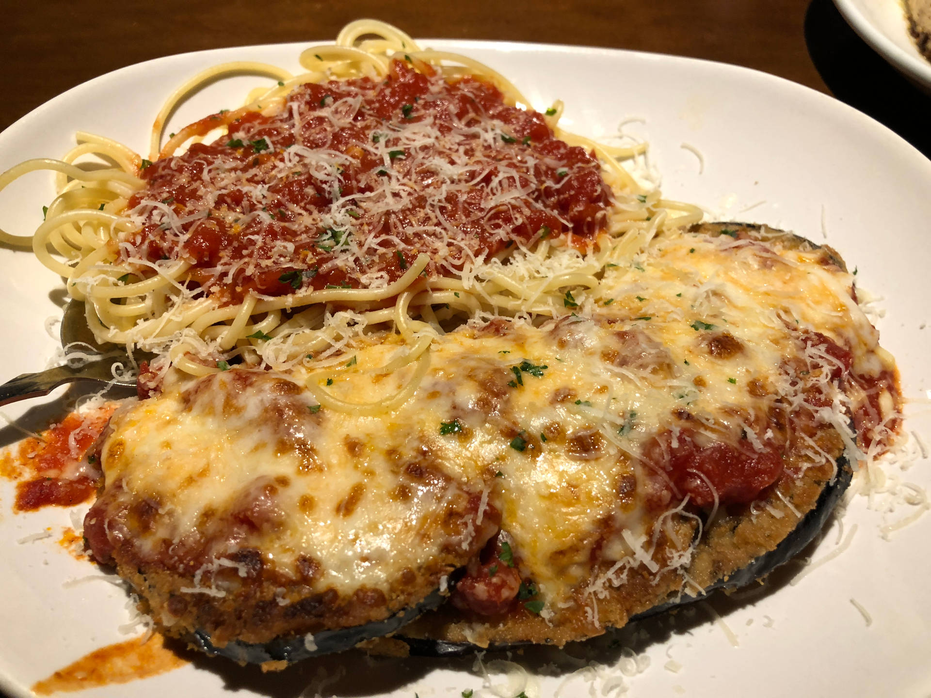 Cheesy Eggplant Parmigiana Spaghetti Pasta Background